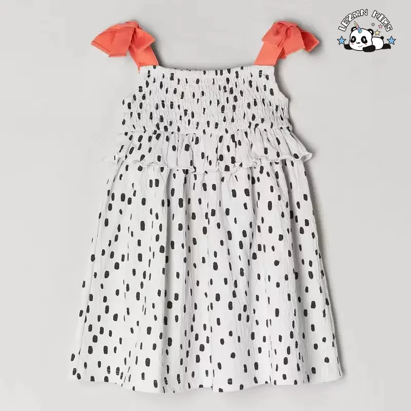 LEZONKIDS - Customizable Product Sweet Orange Spaghetti Strap Dotted Cotton Frocks Kids Girls Dresses for 2-14T